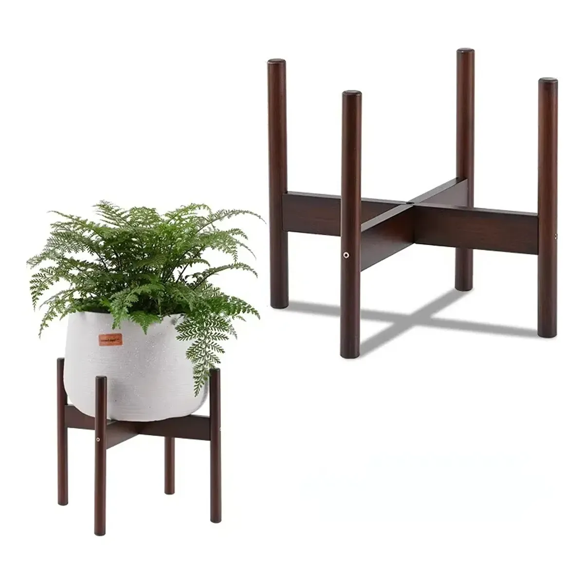 GENERICO - Soporte madera para Macetero plantas Suelo Alto color Oscuro