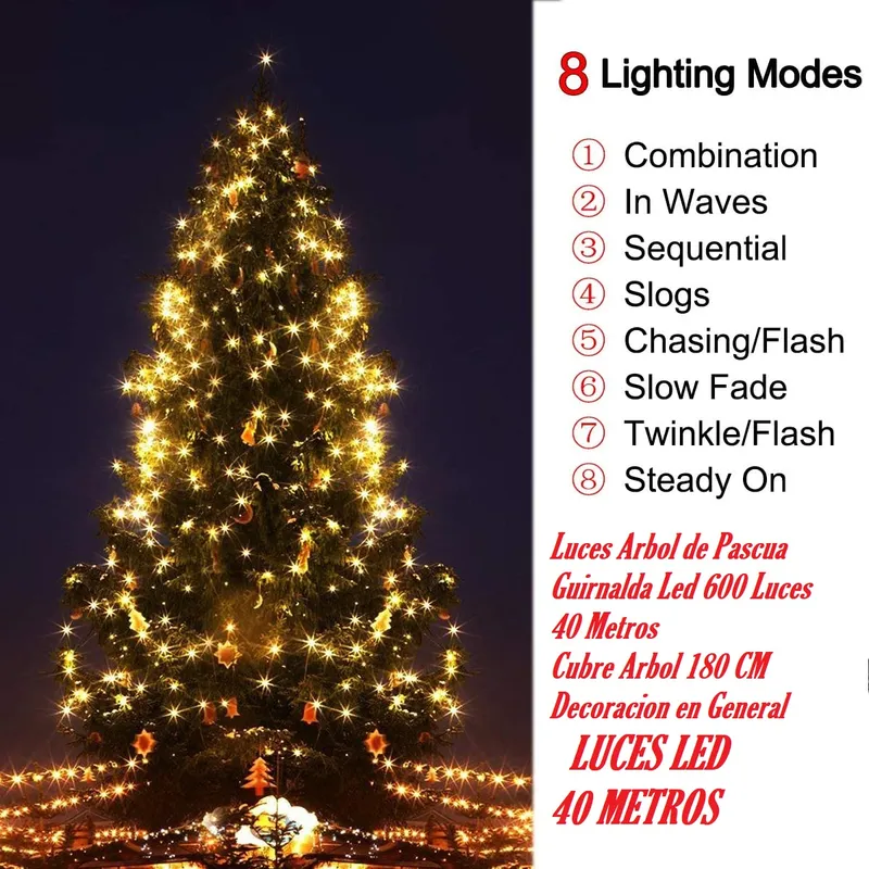 GENERICO - Guirnalda Calido 600 Led Para Arbol de Navidad