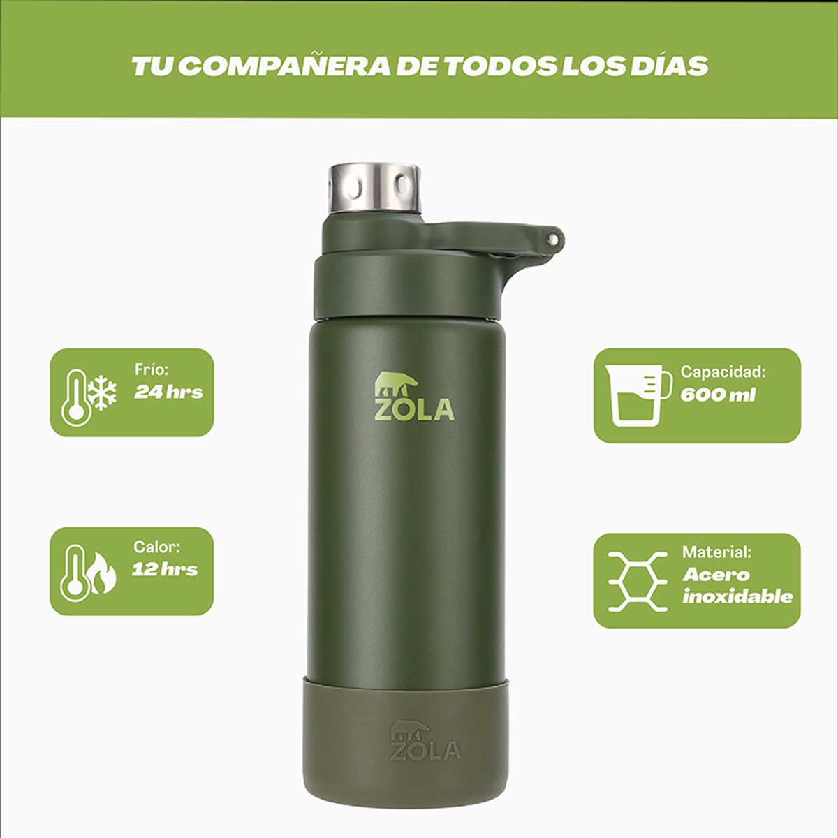ZOLA OUTDOORS - Botella Térmica 600 ML ZOLA OUTDOORS VERDE