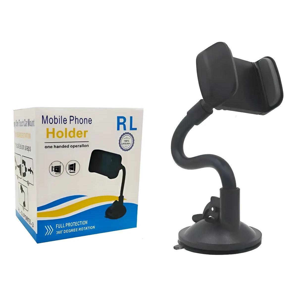 GENERICO - Soporte Celular Para Auto Con Ventosa Brazo Flexible Corto Negro