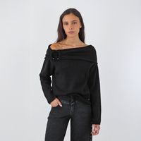 Sweater Hombro Drapeado Negro Mujer