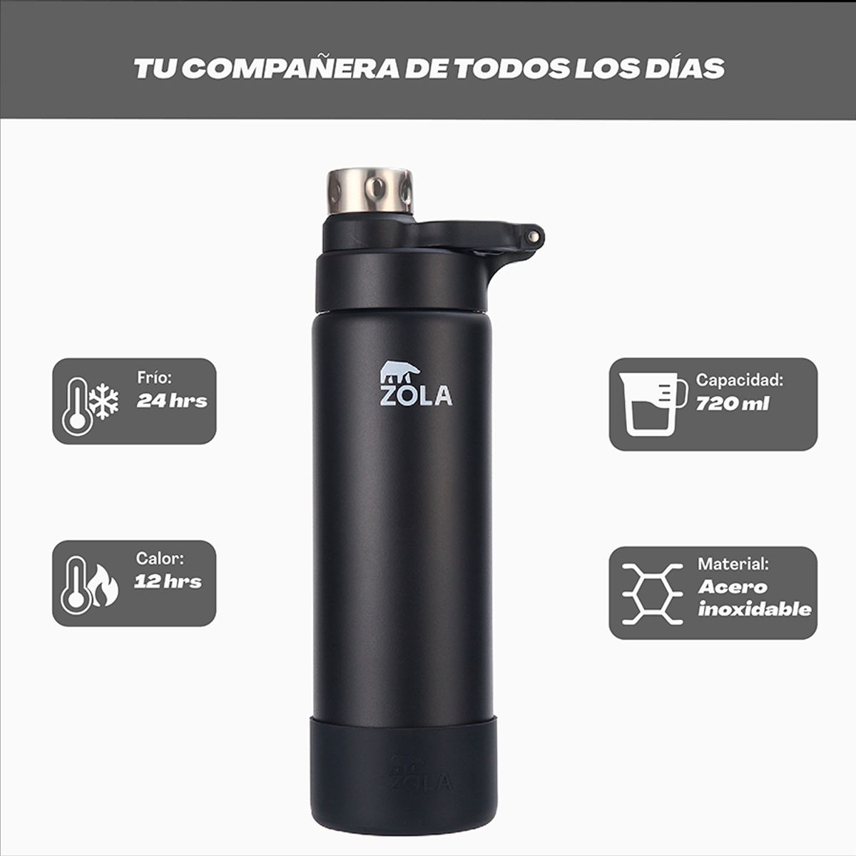 ZOLA OUTDOORS - Botella Térmica 720 ML CLASICA ZOLA OUTDOORS NEGRA