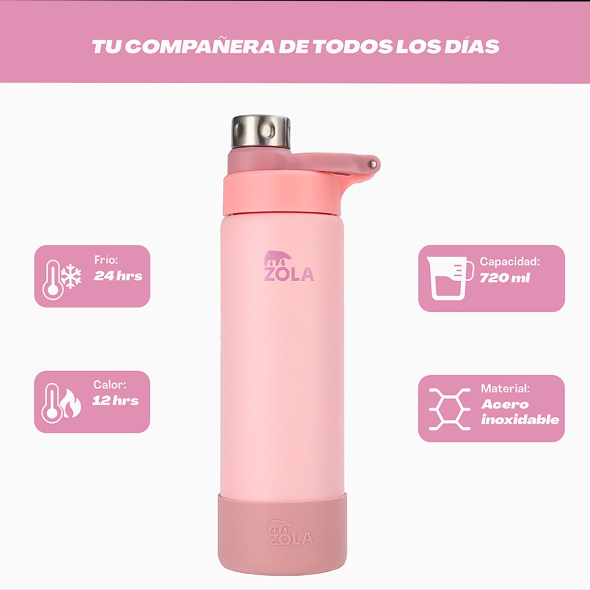 ZOLA OUTDOORS - Botella Térmica 720 ML CLASICA ZOLA OUTDOORS ROSA