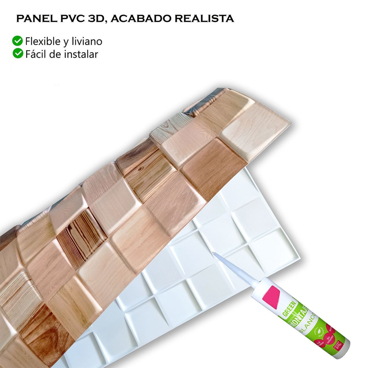 MERCAR RAY - Wall Panel PVC 3D 91 x 63cm MOSAICO MADERA 5.7 m² (10 Paneles)