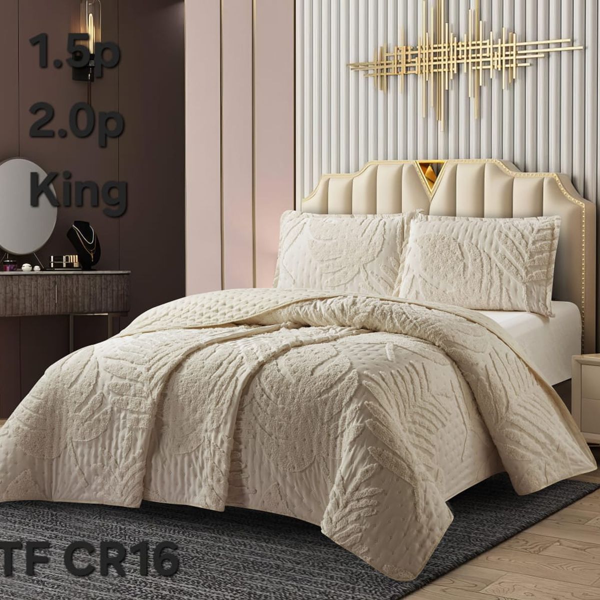 GENERICO - Cobertor de Verano KING Edredon Semiacolchado de Polialgodon Hojas Beige