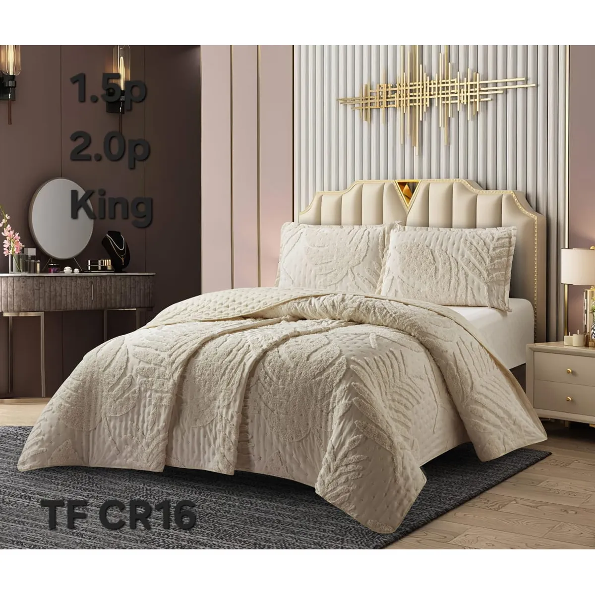 GENERICO - Cobertor de Verano KING Edredon Semiacolchado de Polialgodon Hojas Beige