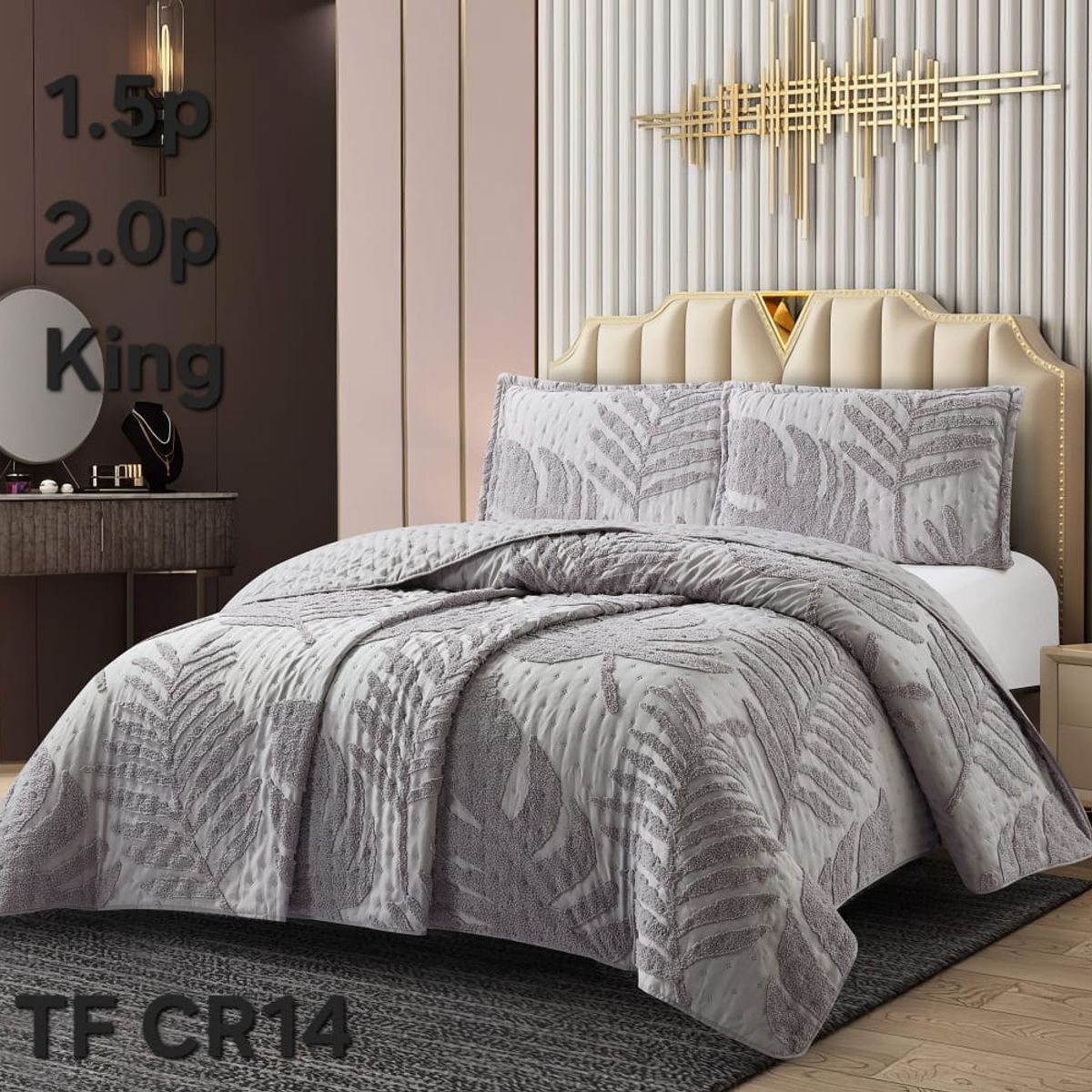 GENERICO - Cobertor de Verano KING Edredon Semiacolchado de Polialgodon Hojas Gris