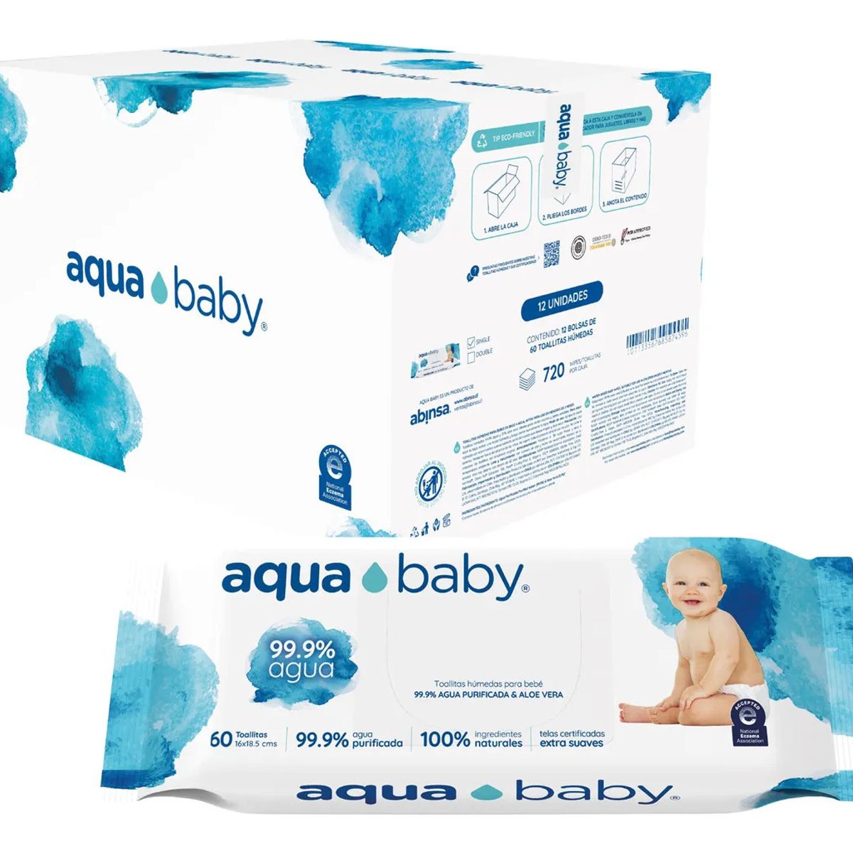 AQUA BABY - Caja 12 Toallas Húmedas Aqua Baby 60 Unidades