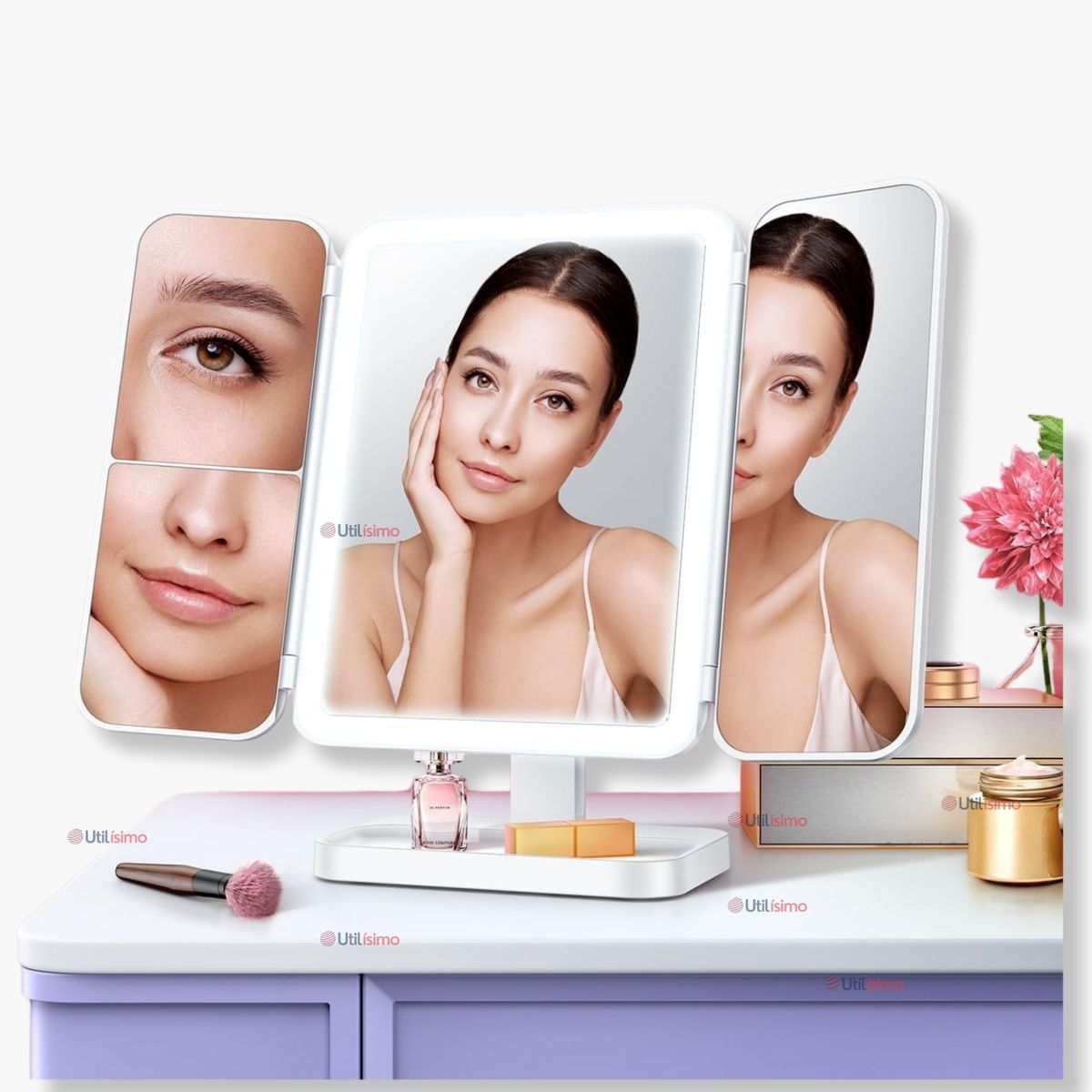 LINE - Espejo De Maquillaje Tri-Plegable Con Luces LED Recargable