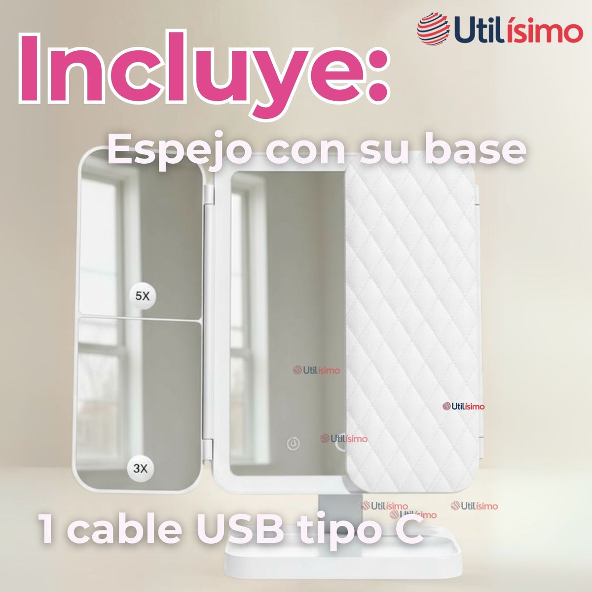 LINE - Espejo De Maquillaje Tri-Plegable Con Luces LED Recargable