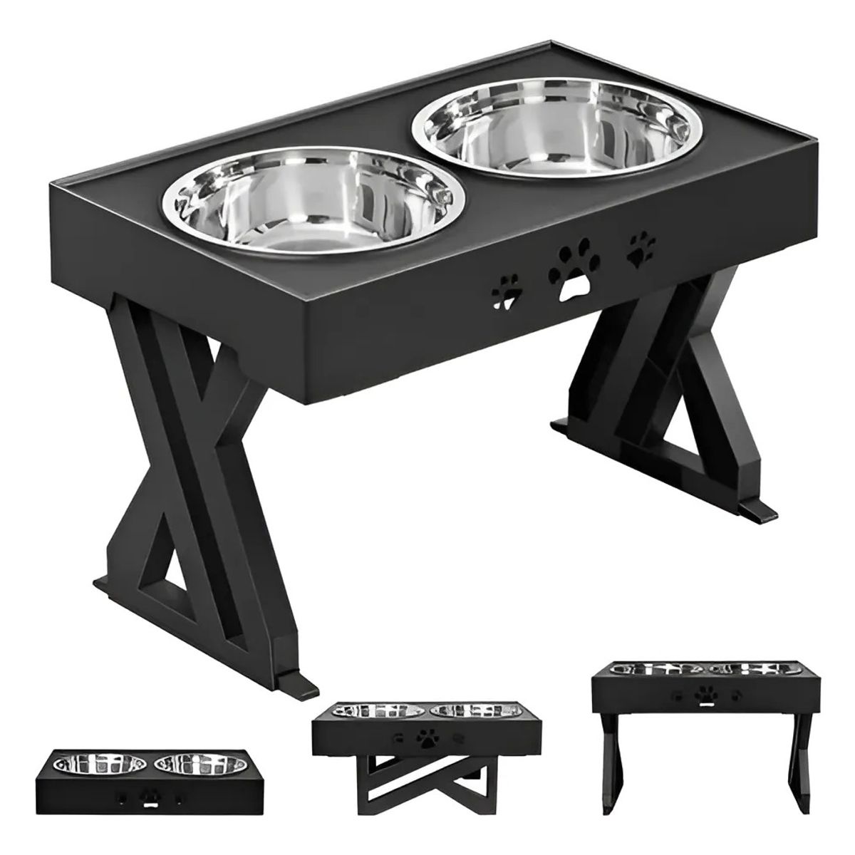 GENERICO - Comedero-bebedero Para Perros Altura Ajustable-plato Acero