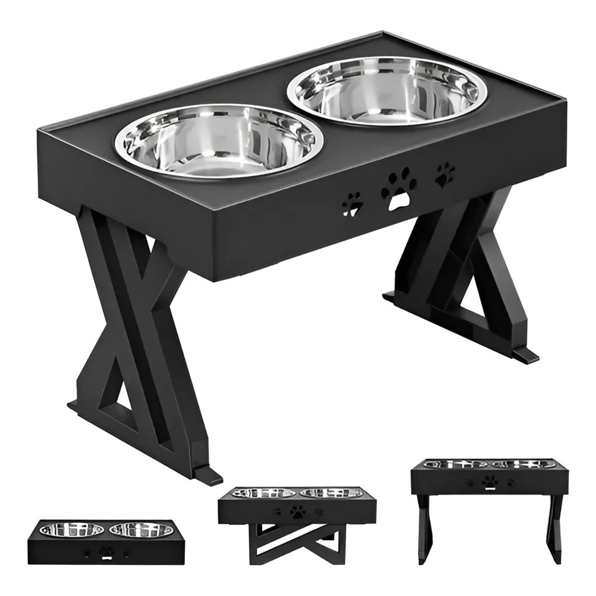 GENERICO - Comedero-bebedero Para Perros Altura Ajustable-plato Acero