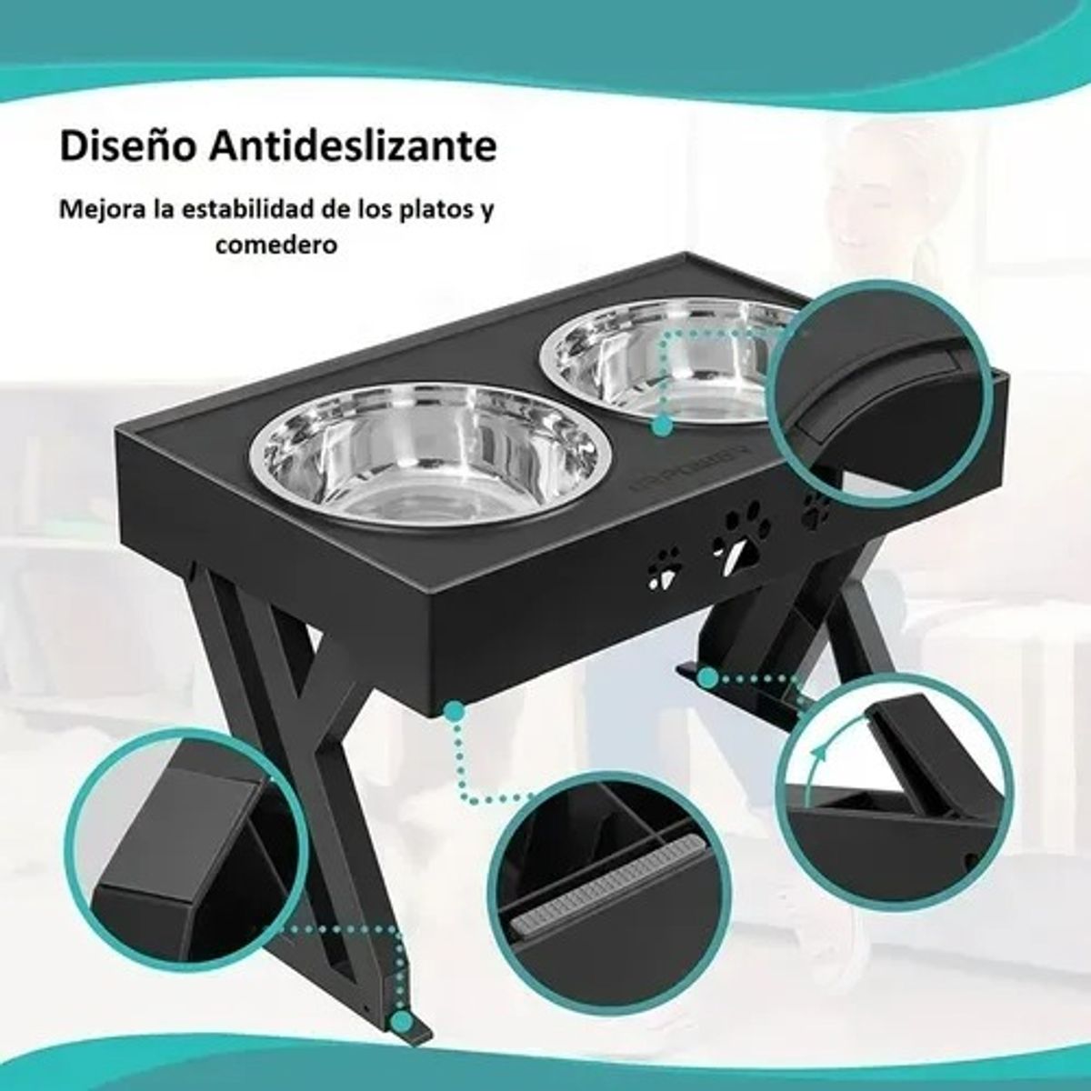 GENERICO - Comedero-bebedero Para Perros Altura Ajustable-plato Acero
