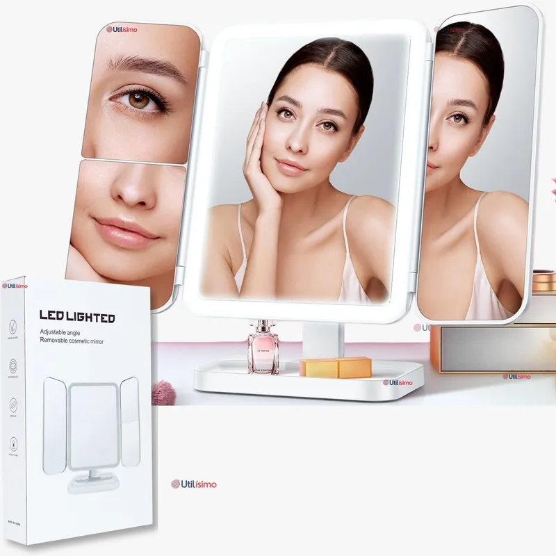 LINE - Espejo De Maquillaje Tri-Plegable Con Luces LED Recargable