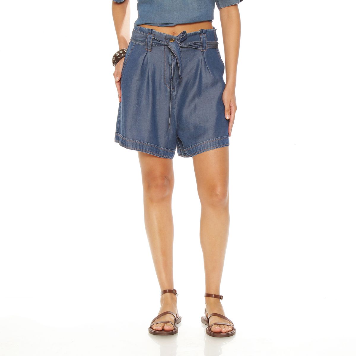 WADOS - SHORT TENCEL TIRO ALTO PRETINA MEDIA CON LAZO