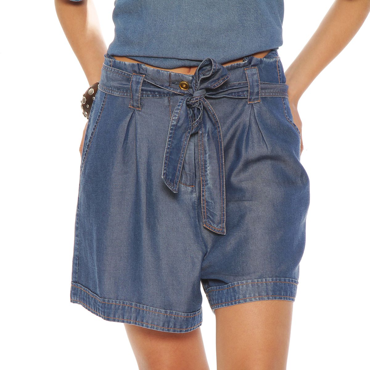 WADOS - SHORT TENCEL TIRO ALTO PRETINA MEDIA CON LAZO