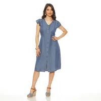 VESTIDO TENCEL MANGA CORTA ESCOTE V ABOTONADO EN DELANTERO