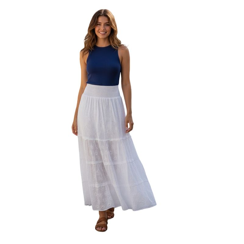 AAYO MODA - Falda Larga Blanca Mujer  Confección Artesanal de India