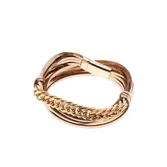VANE COLLECTION - Pulsera doble o collar mujer de cuero color dorado y cierre imán
