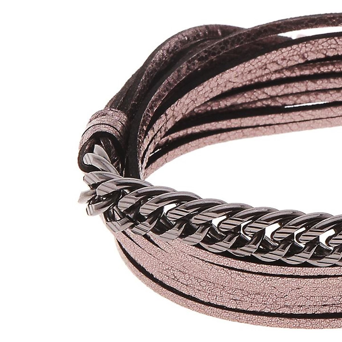 VANE COLLECTION - Pulsera para mujer o collar para mujer de cadena y cuero doble color acero y cierre imán