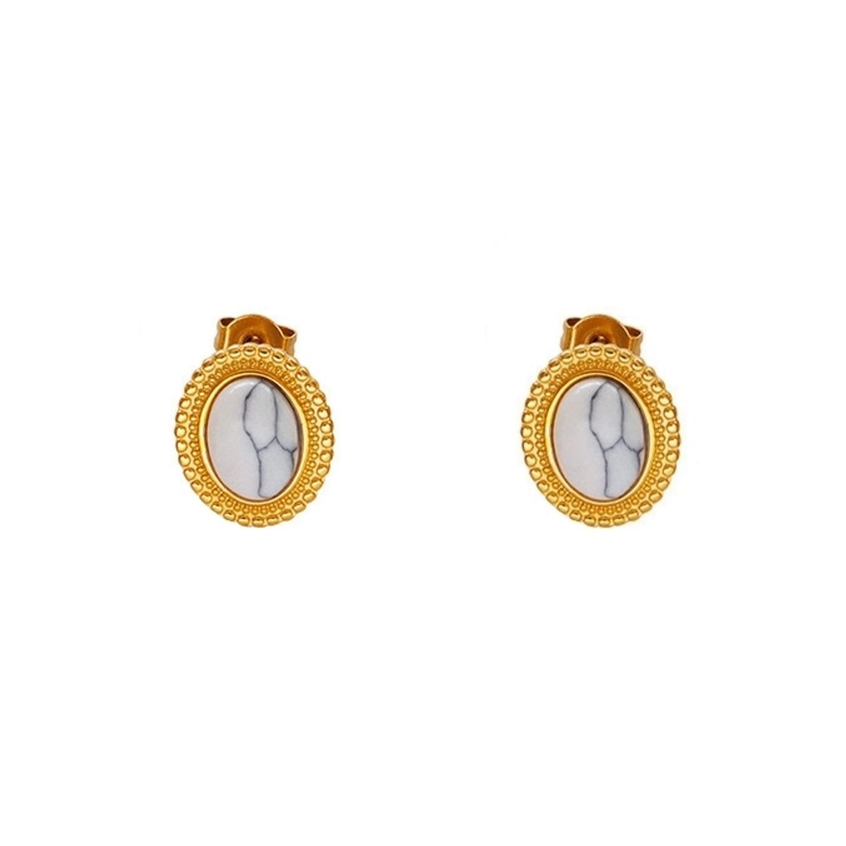 LUX JOYAS - Aros Baño Oro Amarillo 18k Pelotitas Piedra Howlita