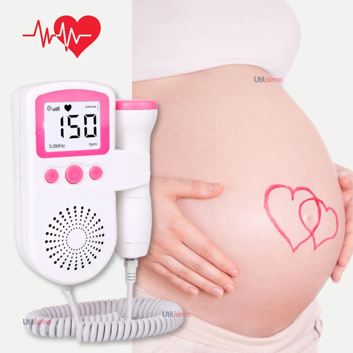 LINE - Monitor Fetal Doppler Latidos Fetales Corazón Bebé Blanco Rosa