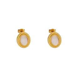 LUX JOYAS - Aros Baño Oro Amarillo 18k Pelotitas Piedra Ojo De Gato