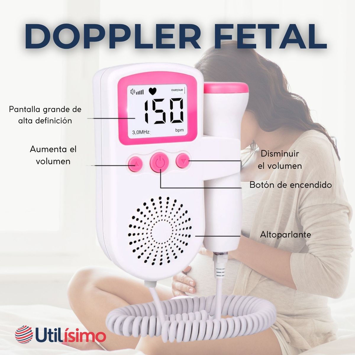 LINE - Monitor Fetal Doppler Latidos Fetales Corazón Bebé Blanco Rosa