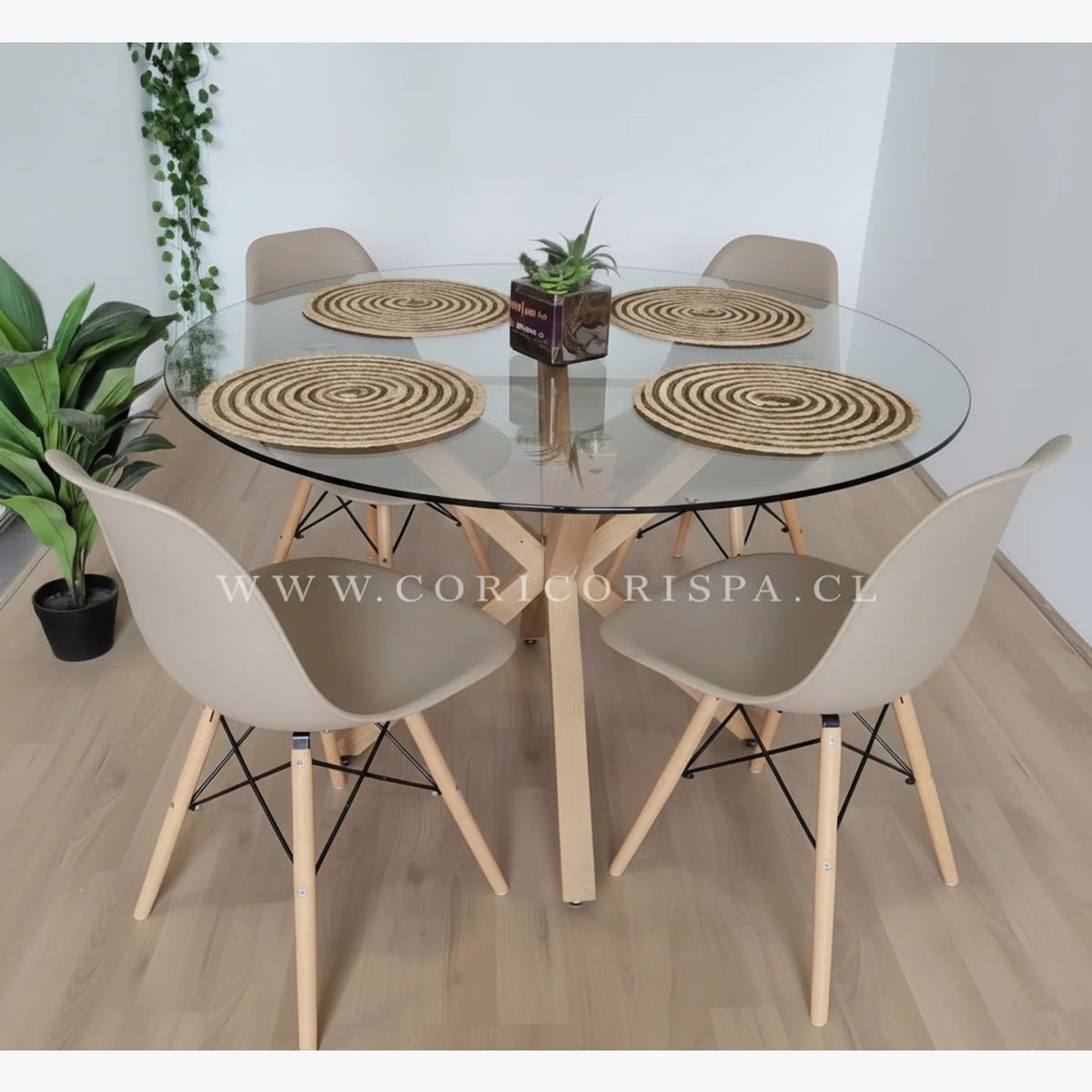 CORI CORI - Juego de Comedor Warwick 100cm + 4 Sillas Eames