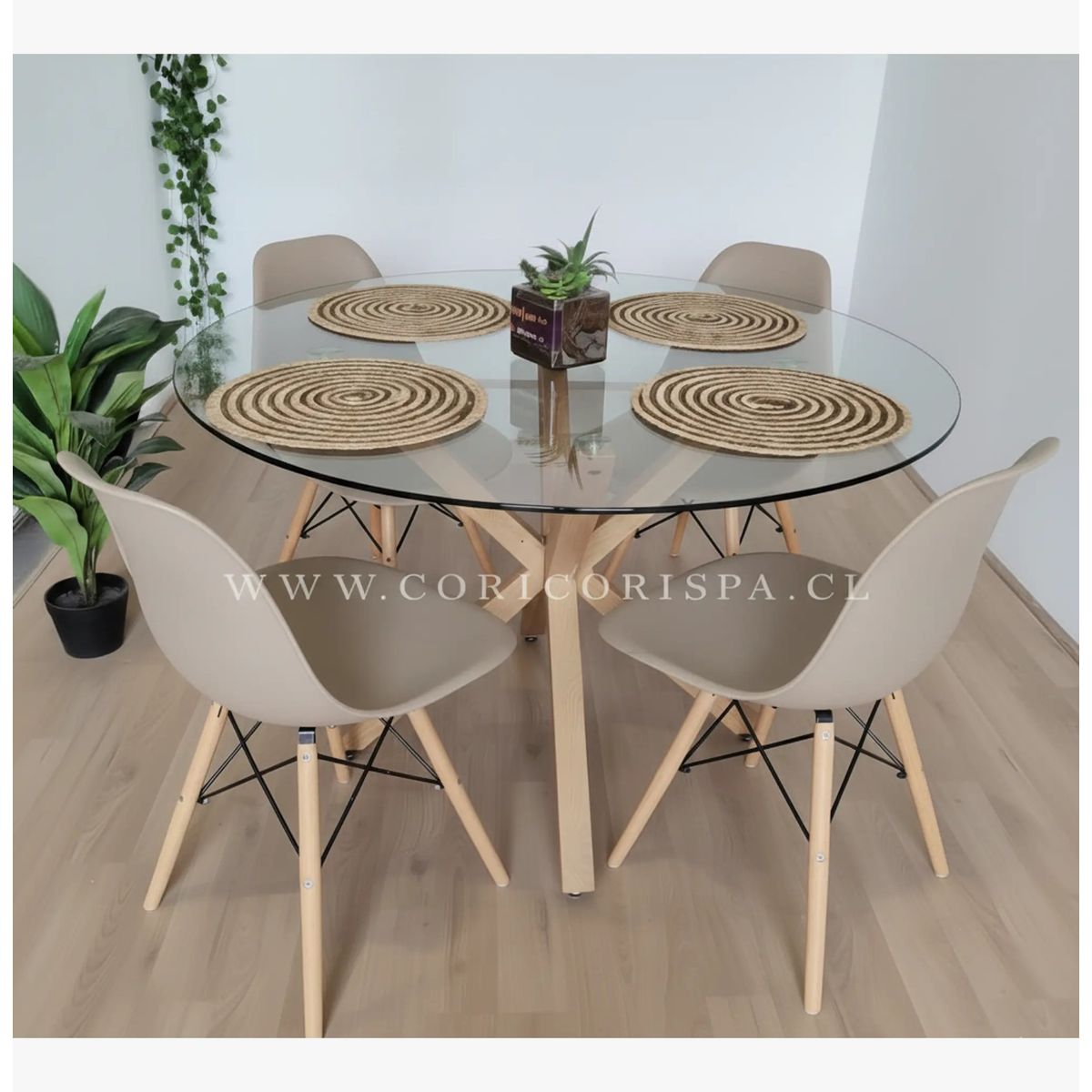 CORI CORI - Juego de Comedor Warwick 100cm + 4 Sillas Eames