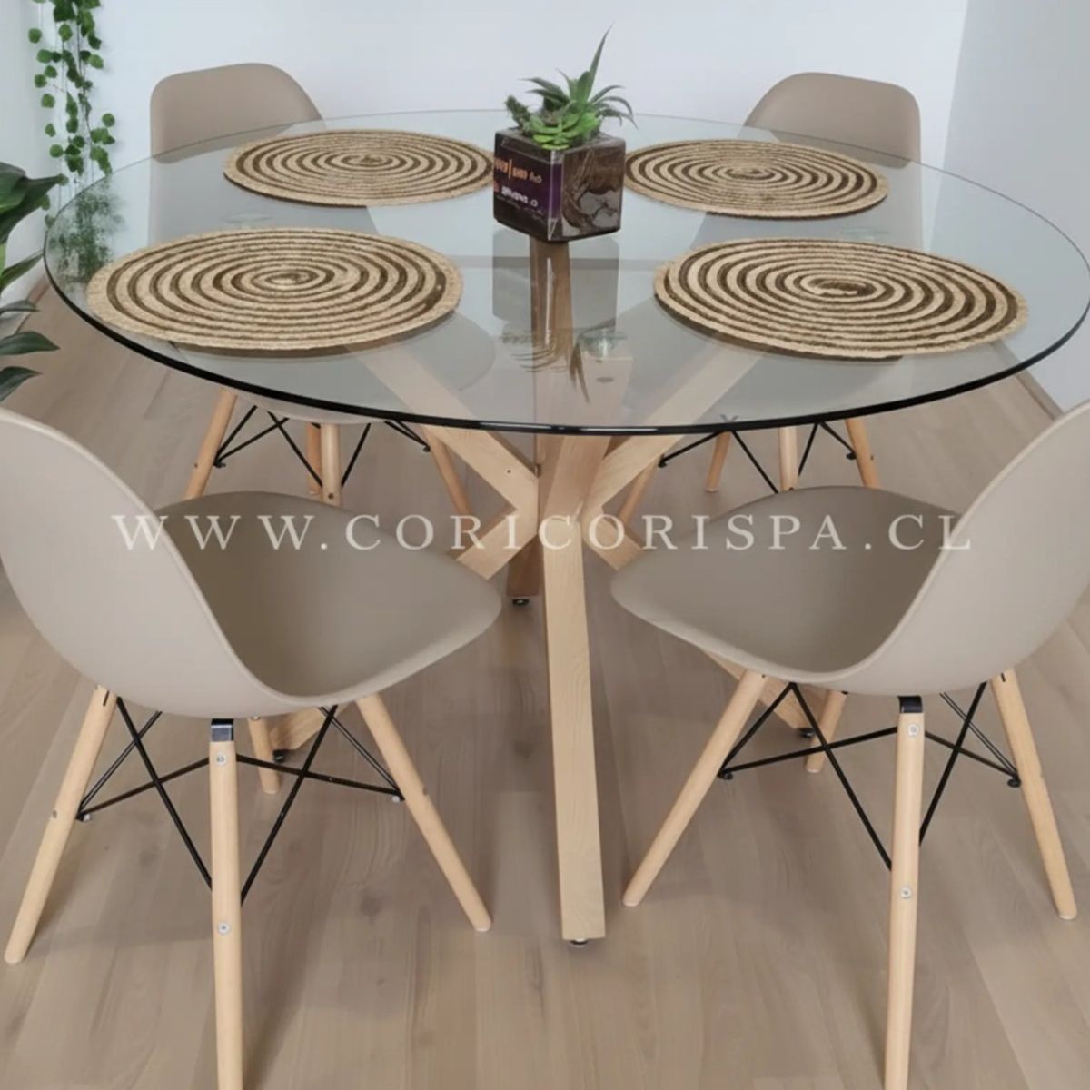 CORI CORI - Juego de Comedor Warwick 100cm + 4 Sillas Eames