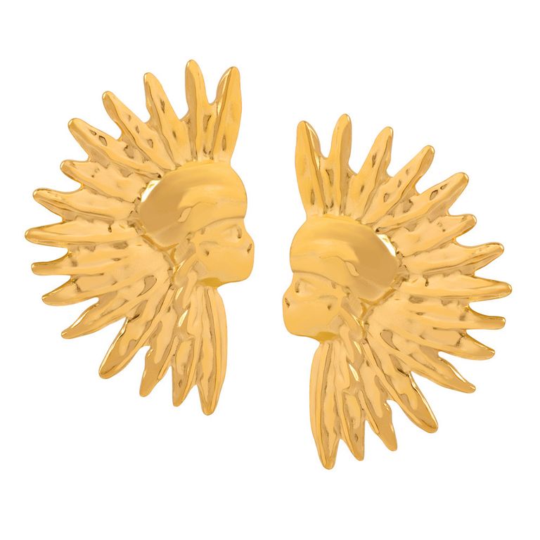 Aros Bano Oro Amarillo 18k Guerrero Indio Nativo Dorado TALLA UNICA