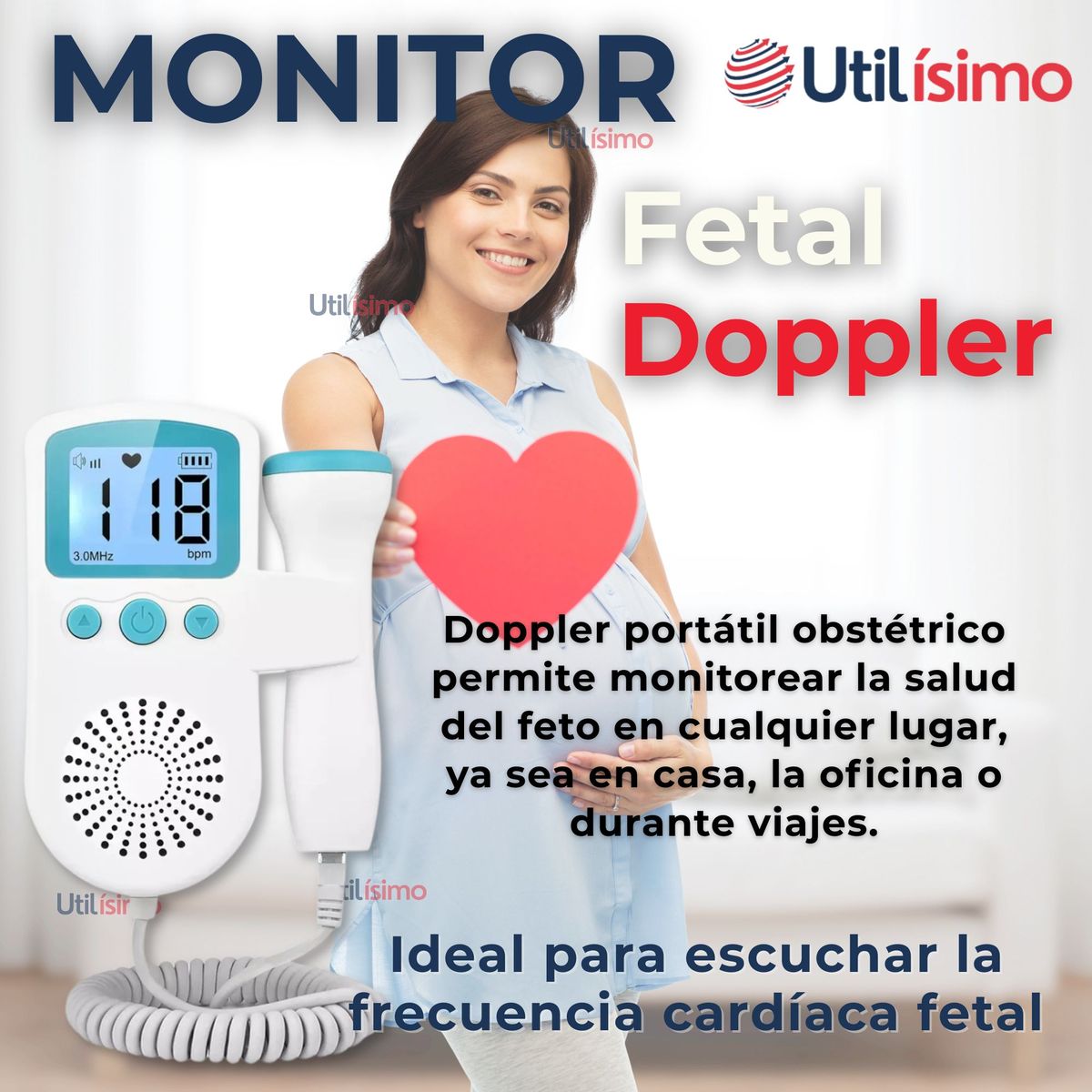 LINE - Monitor Fetal Doppler Latidos Fetales Corazón Bebé Blanco Azul