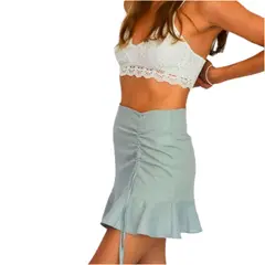 ME QUIERE MUCHO POQUITO NADA - Mini Falda Lino Menta con Vuelos Ajustables - MQM