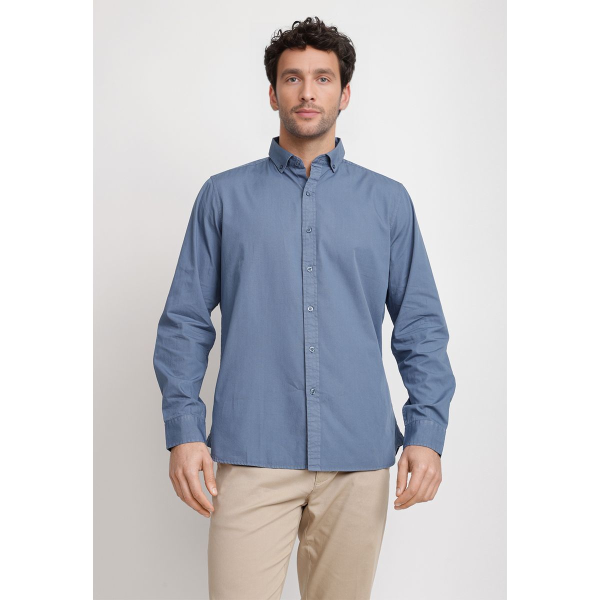 TRIAL - Camisa Lisa Algodón Basilio Petróleo