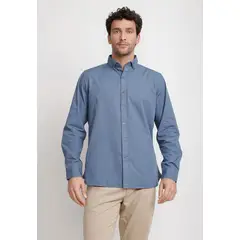 TRIAL - Camisa Lisa Algodón Basilio Petróleo