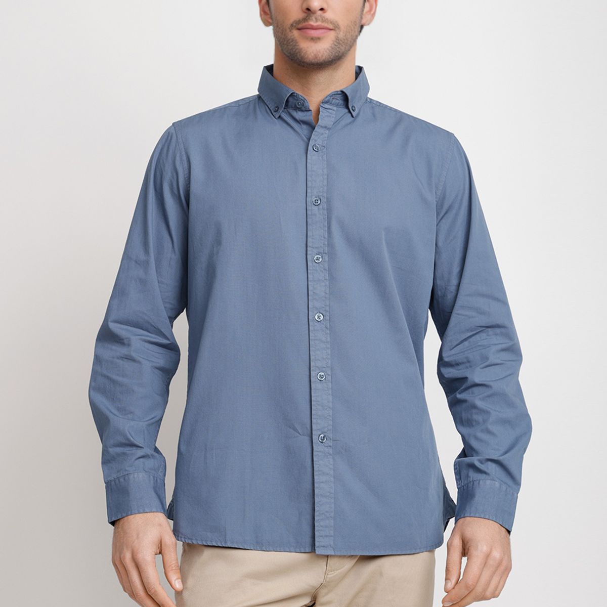 TRIAL - Camisa Lisa Algodón Basilio Petróleo