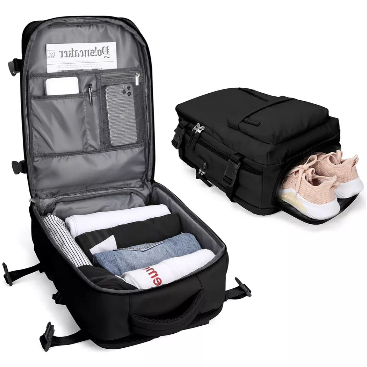 MOMO - Mochila De Viaje Avión Aprobado Gran Capacidad  Diseño De La Tela Lisa