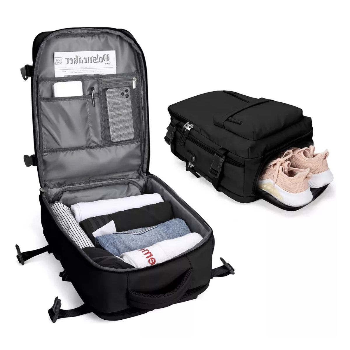 MOMO - Mochila De Viaje Avión Aprobado Gran Capacidad  Diseño De La Tela Lisa