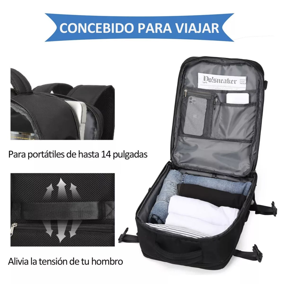 MOMO - Mochila De Viaje Avión Aprobado Gran Capacidad  Diseño De La Tela Lisa