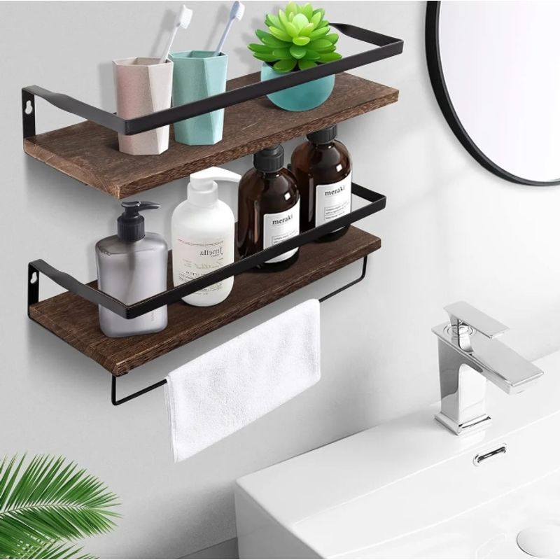 GENERICO - Set 2 Repisas Flotantes de Madera y Metal con Toallero Extraíble