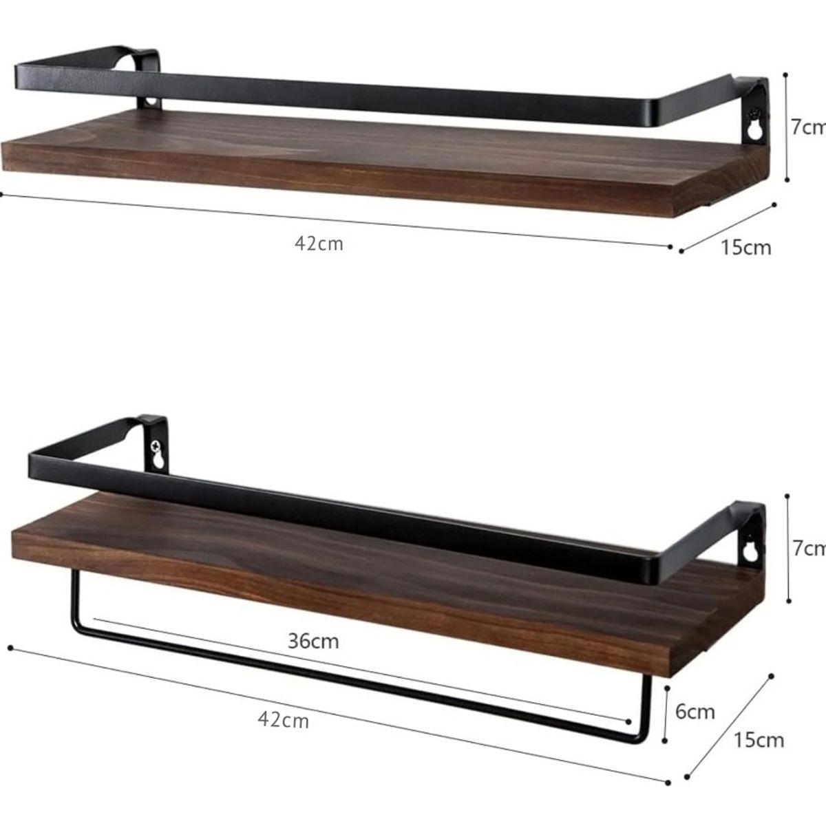 GENERICO - Set 2 Repisas Flotantes de Madera y Metal con Toallero Extraíble