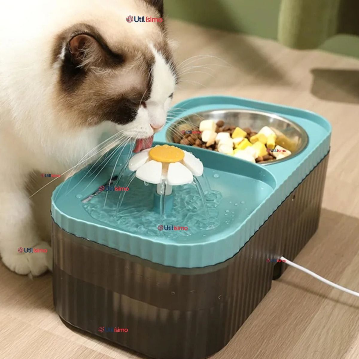 LINE - Fuente de Agua Bebedero 2 en 1 Eléctrico para Gatos 3 Litros