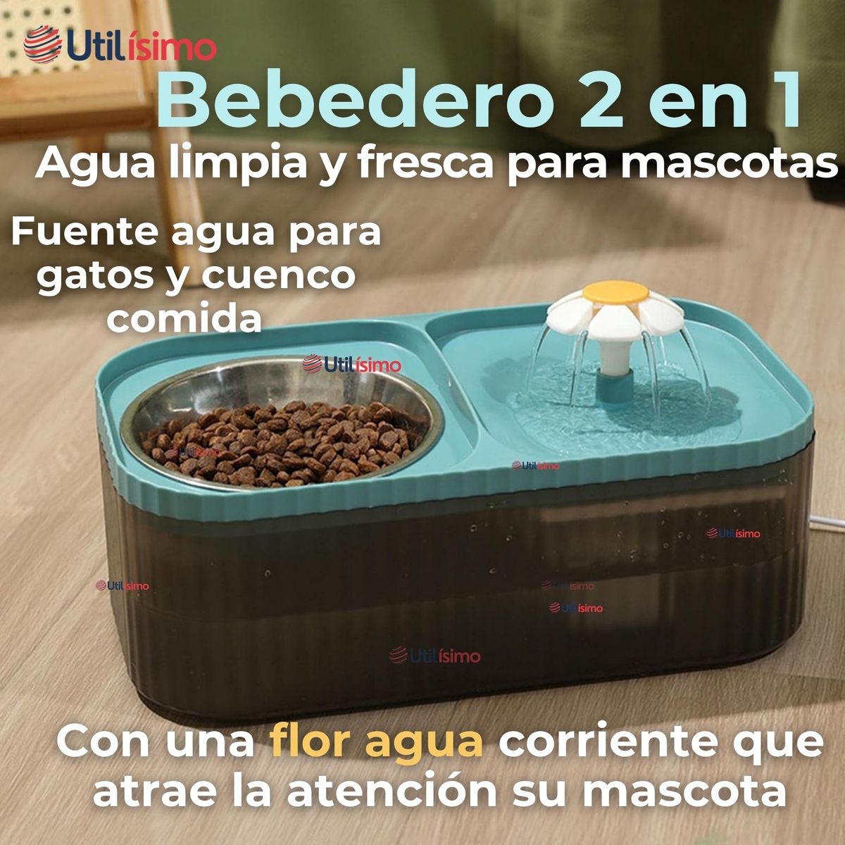 LINE - Fuente de Agua Bebedero 2 en 1 Eléctrico para Gatos 3 Litros