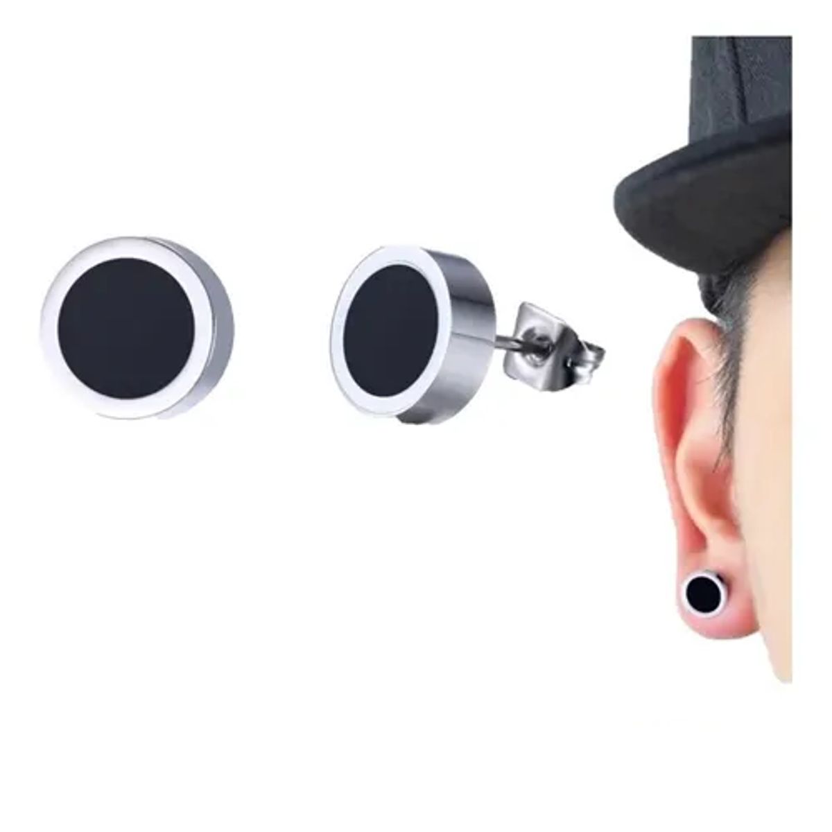 GENERICO - Aros Punk Black And Silver Circular Hombre Mujer Moda Royal Madriz