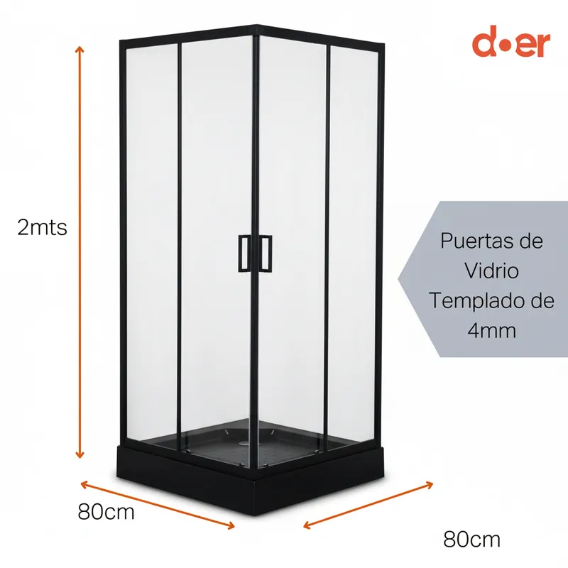 DOER - Cabina de Ducha 80x80x200 Marco Negro