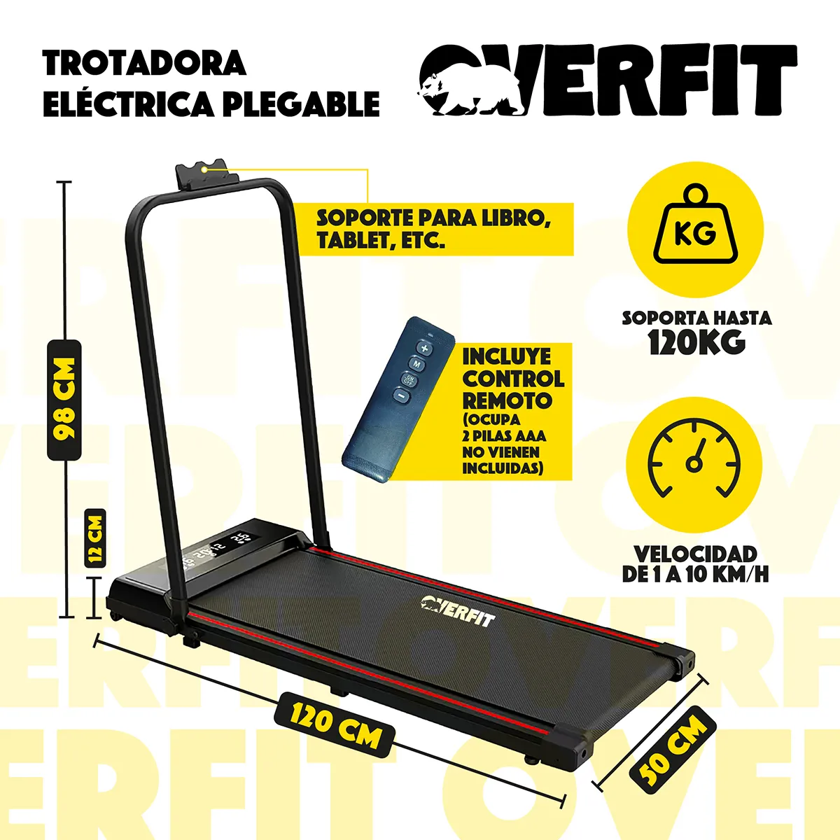OVERFIT - Trotadora 2 Hp Overfit Fitness Caminadora Electrica Plegable 10 Km/h