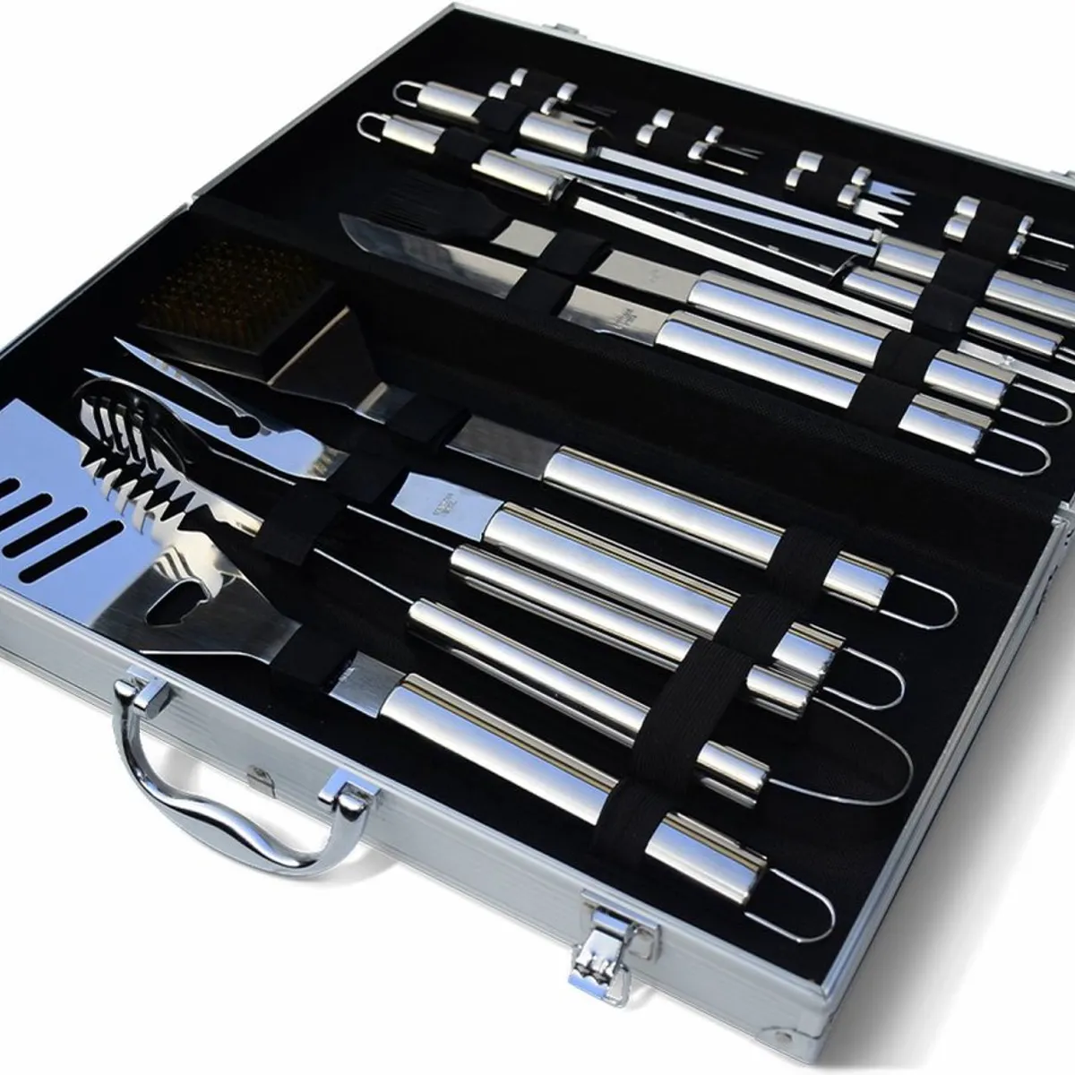 MOVI - MALETA DE LUJO CON SET PARRILLERO DE 18 PIEZAS ACERO INOXIDABLE