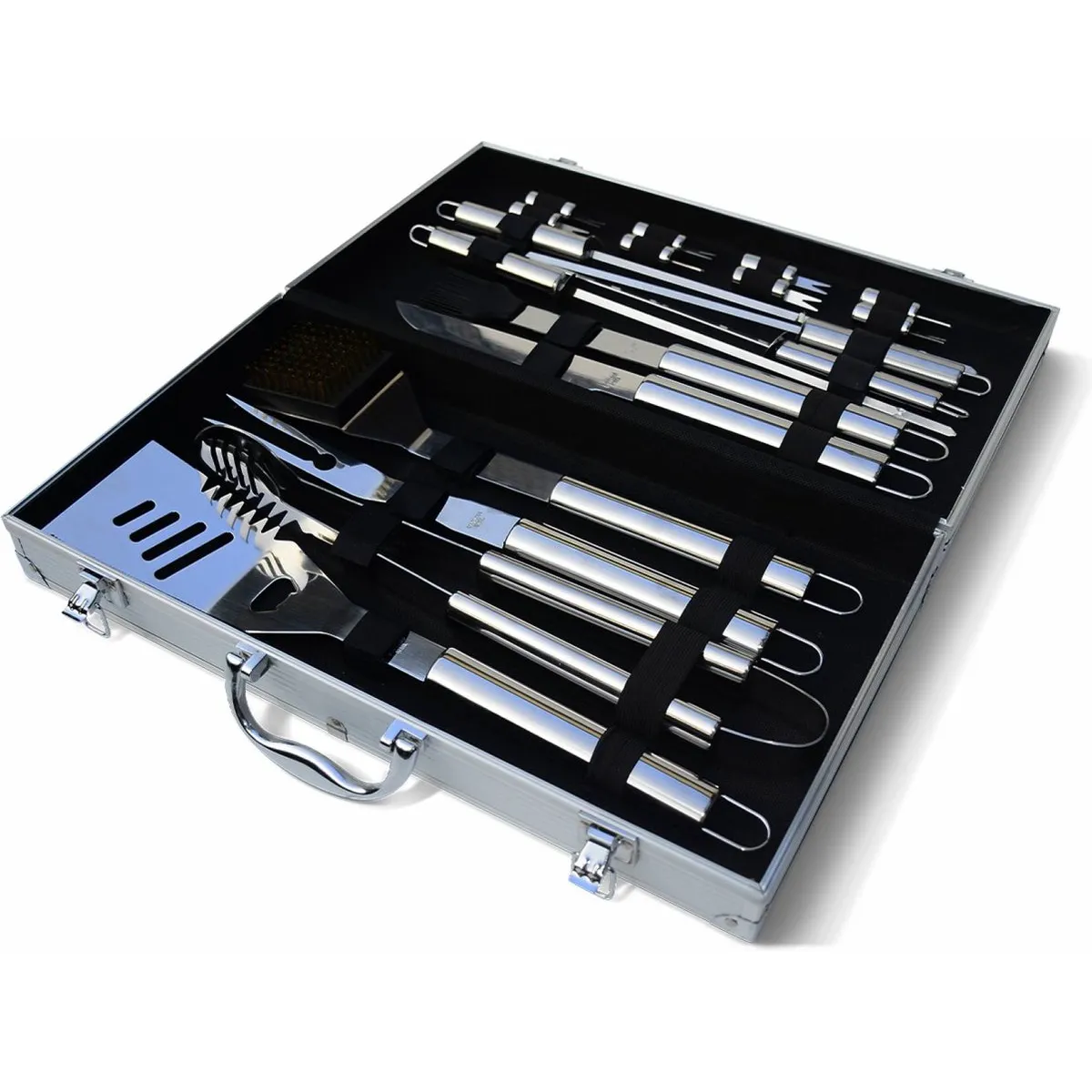MOVI - MALETA DE LUJO CON SET PARRILLERO DE 18 PIEZAS ACERO INOXIDABLE