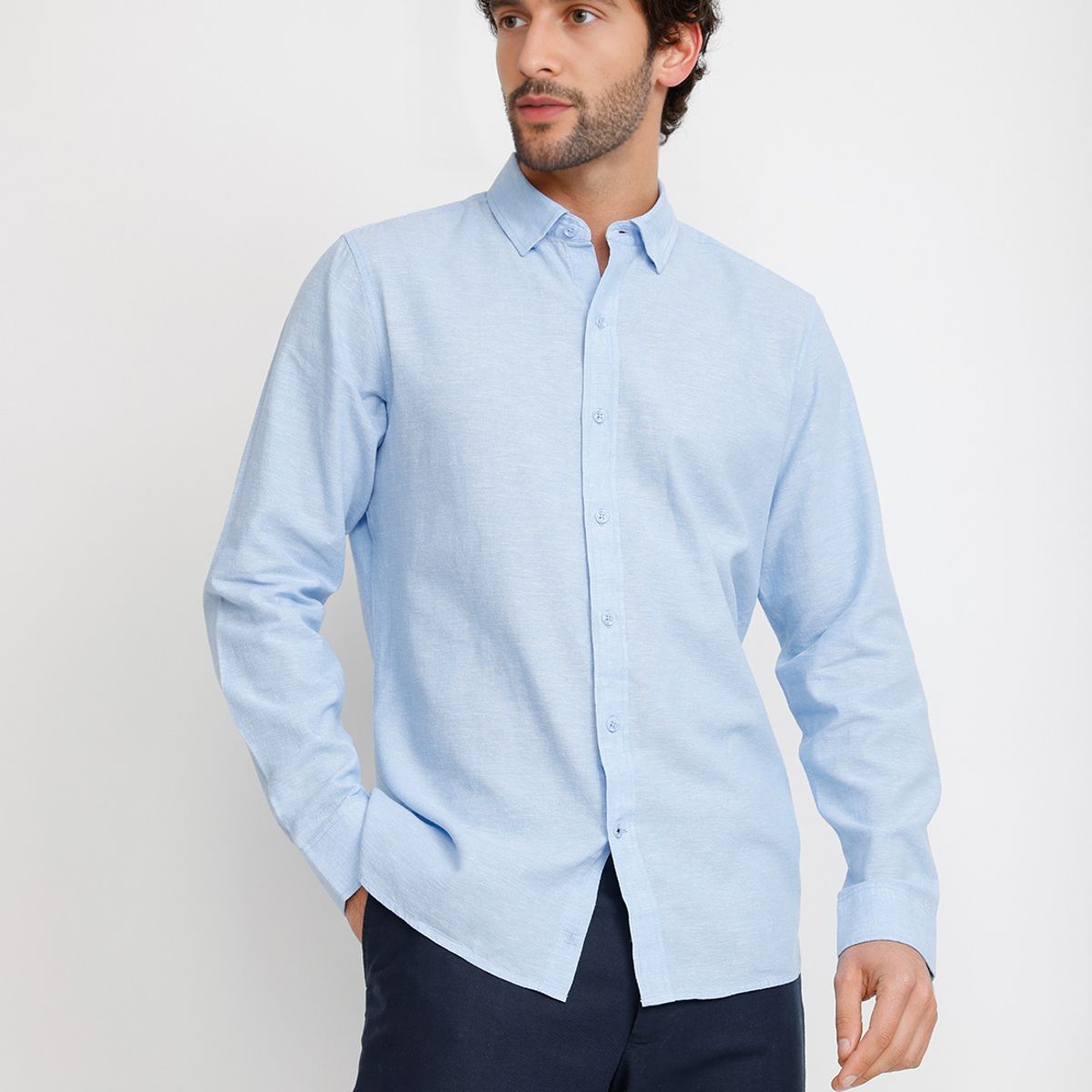 TRIAL - Camisa Lino Algodón Braulio Celeste